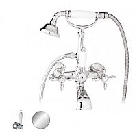 Смеситель Cezares NOSTALGIA-VD-01-Bi для ванны, с ручным душем, хром,ручки белые